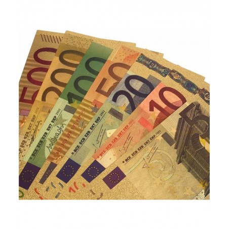 7PCS Gold Euro Money Bills Souvenir Banknote 5202050100200500 Euro Bill Set of Colored Commemorative Coins with Gold Foil $20...