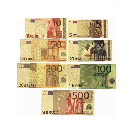 7PCS Gold Euro Money Bills Souvenir Banknote 5202050100200500 Euro Bill Set of Colored Commemorative Coins with Gold Foil $20...