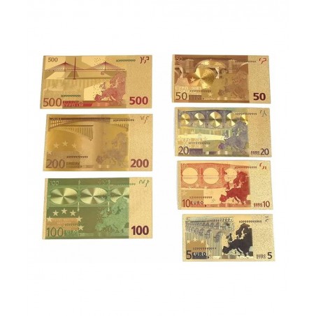 7PCS Gold Euro Money Bills Souvenir Banknote 5202050100200500 Euro Bill Set of Colored Commemorative Coins with Gold Foil $20...