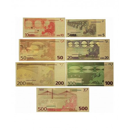 7PCS Gold Euro Money Bills Souvenir Banknote 5202050100200500 Euro Bill Set of Colored Commemorative Coins with Gold Foil $20...