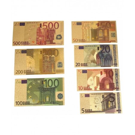 7PCS Gold Euro Money Bills Souvenir Banknote 5202050100200500 Euro Bill Set of Colored Commemorative Coins with Gold Foil $20...