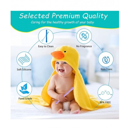 Teething Tubes for Baby 5 Pack Hollow Teether Tubes Soft Silicone Teether Toy Chew Straw Toy for Babies 3-12 Months with 2 Cl...