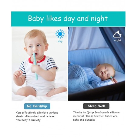 Teething Tubes for Baby 5 Pack Hollow Teether Tubes Soft Silicone Teether Toy Chew Straw Toy for Babies 3-12 Months with 2 Cl...