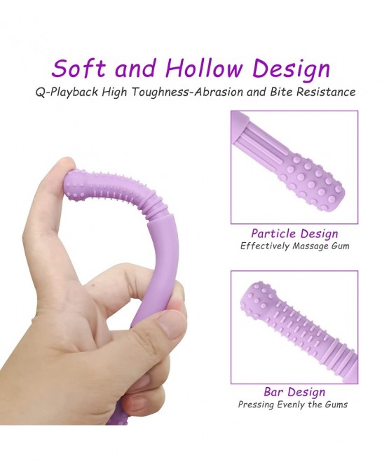 Teething Tubes for Baby 5 Pack Hollow Teether Tubes Soft Silicone Teether Toy Chew Straw Toy for Babies 3-12 Months with 2 Cl...