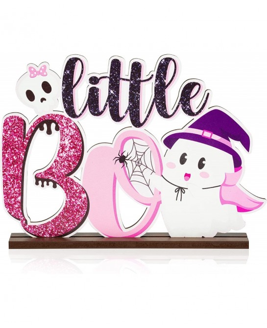 Little Boo Baby Shower Wooden?Table?Centerpiece Halloween Glitter Pink and Black Wood Letter Sign for Halloween Party Kids Bi...