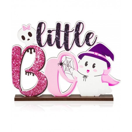 Little Boo Baby Shower Wooden?Table?Centerpiece Halloween Glitter Pink and Black Wood Letter Sign for Halloween Party Kids Bi...