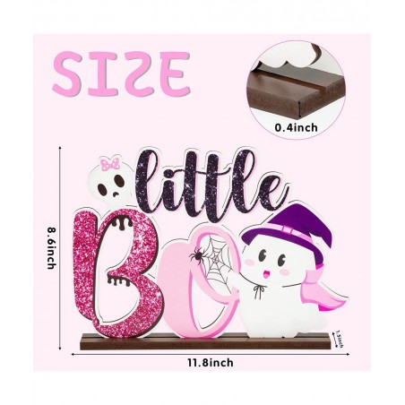 Little Boo Baby Shower Wooden?Table?Centerpiece Halloween Glitter Pink and Black Wood Letter Sign for Halloween Party Kids Bi...