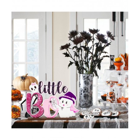 Little Boo Baby Shower Wooden?Table?Centerpiece Halloween Glitter Pink and Black Wood Letter Sign for Halloween Party Kids Bi...
