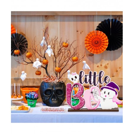 Little Boo Baby Shower Wooden?Table?Centerpiece Halloween Glitter Pink and Black Wood Letter Sign for Halloween Party Kids Bi...