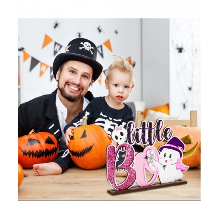 Little Boo Baby Shower Wooden?Table?Centerpiece Halloween Glitter Pink and Black Wood Letter Sign for Halloween Party Kids Bi...