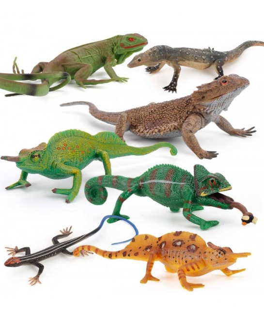 Realistic 7 PCS Wild Life Jungle Animal Action Figures Model Desktop Decoration Chameleon Lizard Party Favors Supplies Cake T...