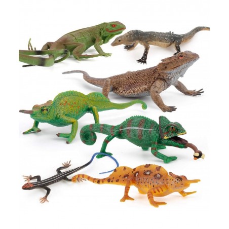 Realistic 7 PCS Wild Life Jungle Animal Action Figures Model Desktop Decoration Chameleon Lizard Party Favors Supplies Cake T...