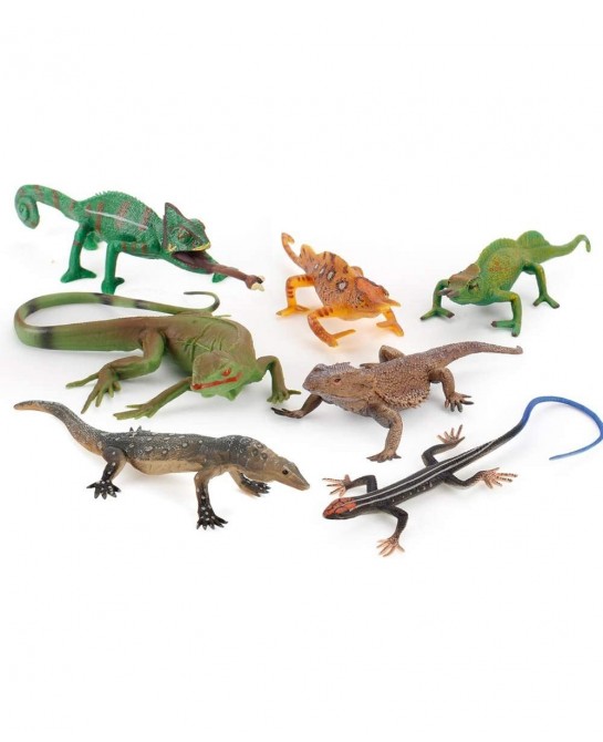 Realistic 7 PCS Wild Life Jungle Animal Action Figures Model Desktop Decoration Chameleon Lizard Party Favors Supplies Cake T...