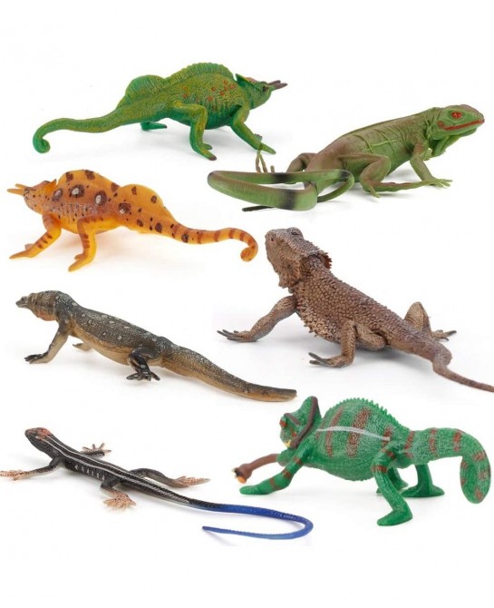 Realistic 7 PCS Wild Life Jungle Animal Action Figures Model Desktop Decoration Chameleon Lizard Party Favors Supplies Cake T...