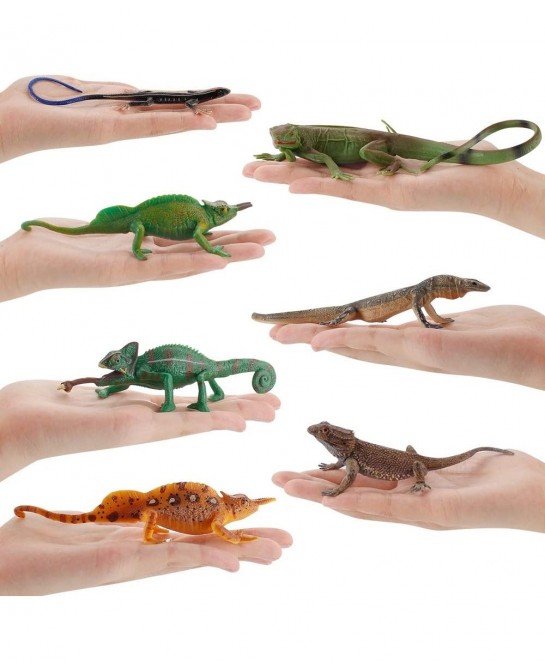 Realistic 7 PCS Wild Life Jungle Animal Action Figures Model Desktop Decoration Chameleon Lizard Party Favors Supplies Cake T...