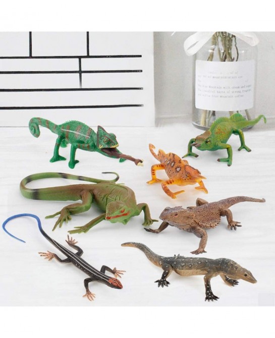 Realistic 7 PCS Wild Life Jungle Animal Action Figures Model Desktop Decoration Chameleon Lizard Party Favors Supplies Cake T...