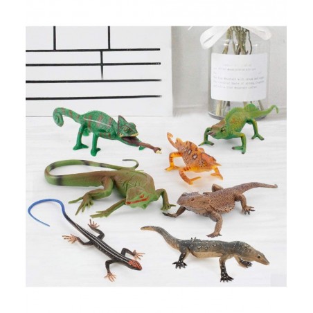 Realistic 7 PCS Wild Life Jungle Animal Action Figures Model Desktop Decoration Chameleon Lizard Party Favors Supplies Cake T...