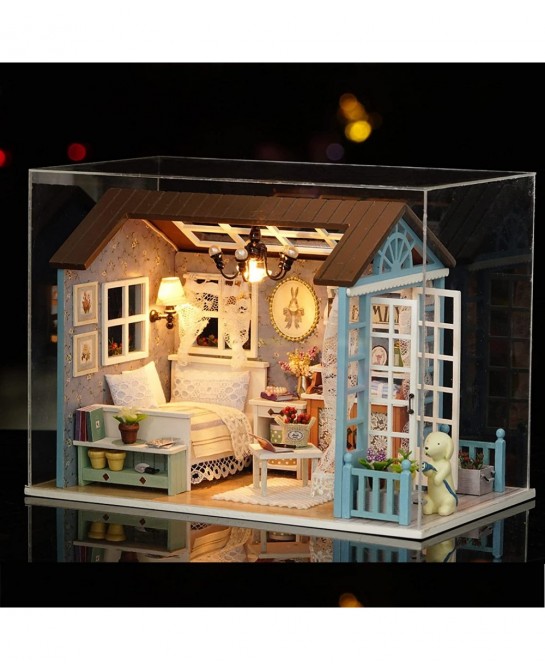 DIY Miniature Dollhouse Kit Realistic Mini 3D Wooden Mini Doll House Room with Furniture LED Lights Christmas Decoration Birt...