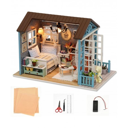 DIY Miniature Dollhouse Kit Realistic Mini 3D Wooden Mini Doll House Room with Furniture LED Lights Christmas Decoration Birt...