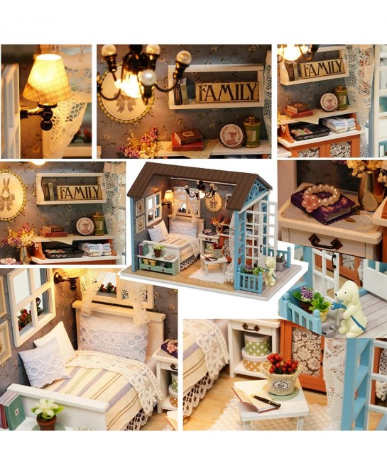 DIY Miniature Dollhouse Kit Realistic Mini 3D Wooden Mini Doll House Room with Furniture LED Lights Christmas Decoration Birt...