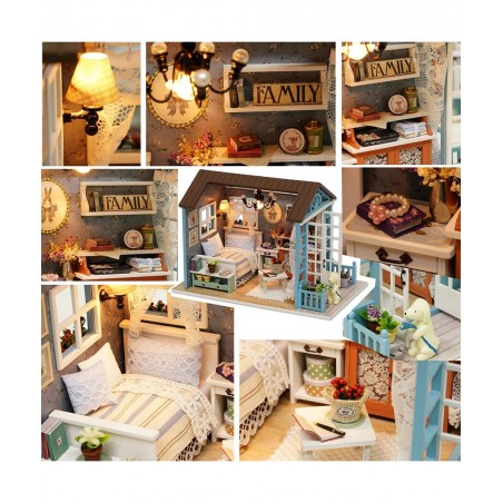 DIY Miniature Dollhouse Kit Realistic Mini 3D Wooden Mini Doll House Room with Furniture LED Lights Christmas Decoration Birt...