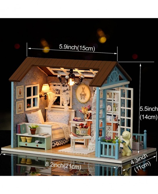 DIY Miniature Dollhouse Kit Realistic Mini 3D Wooden Mini Doll House Room with Furniture LED Lights Christmas Decoration Birt...