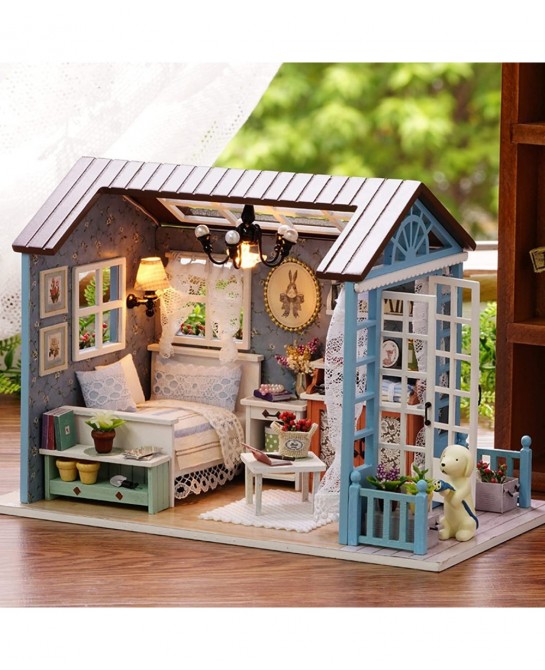 DIY Miniature Dollhouse Kit Realistic Mini 3D Wooden Mini Doll House Room with Furniture LED Lights Christmas Decoration Birt...