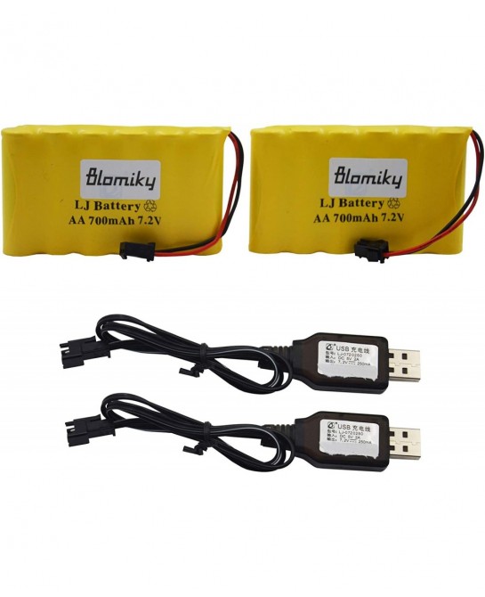 Bloimky 2 Pack 7.2V 700mAH NiCd AA Battery Pack and USB Charger Cable for Old Version 15 Channel 2.4G Huina 1550 550 RC Excav...