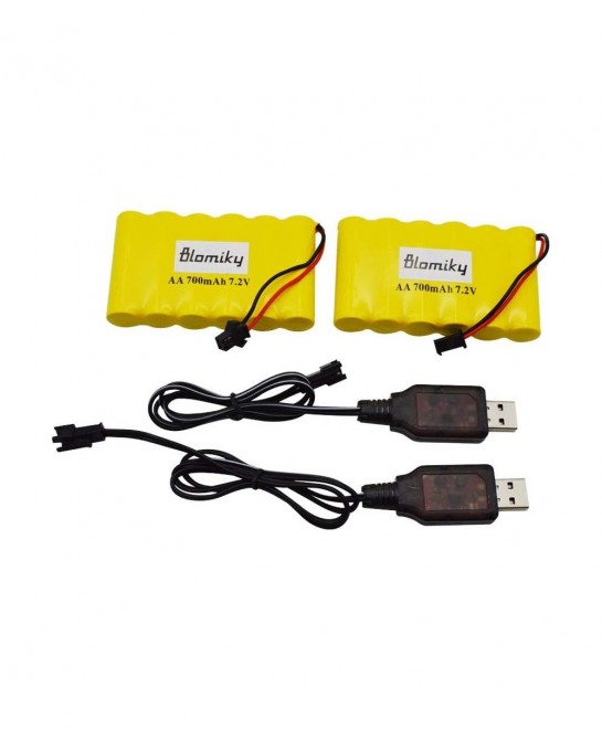 Bloimky 2 Pack 7.2V 700mAH NiCd AA Battery Pack and USB Charger Cable for Old Version 15 Channel 2.4G Huina 1550 550 RC Excav...