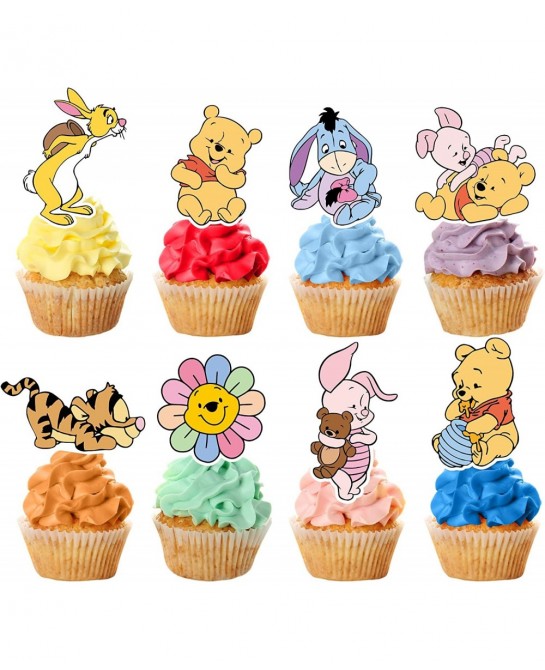 Winnie Cupcake Toppers 48 Pcs Cute Pooh Cake Topper The Pooh Baby Shower Decorations Perfect For Kids First Birthday Party Ca...