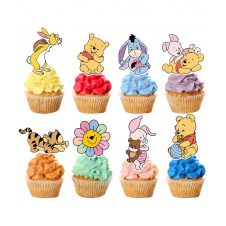 Winnie Cupcake Toppers 48 Pcs Cute Pooh Cake Topper The Pooh Baby Shower Decorations Perfect For Kids First Birthday Party Ca...