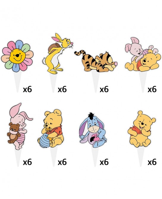 Winnie Cupcake Toppers 48 Pcs Cute Pooh Cake Topper The Pooh Baby Shower Decorations Perfect For Kids First Birthday Party Ca...