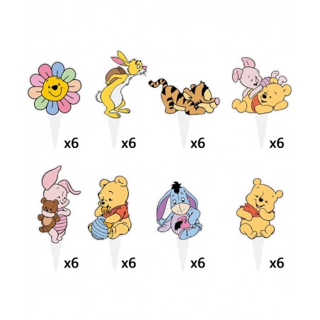 Winnie Cupcake Toppers 48 Pcs Cute Pooh Cake Topper The Pooh Baby Shower Decorations Perfect For Kids First Birthday Party Ca...