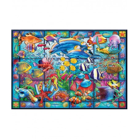 Stained Glass Aquarium - 2000 Piece Jigsaw Puzzle White $31.54 Jigsaw Puzzles