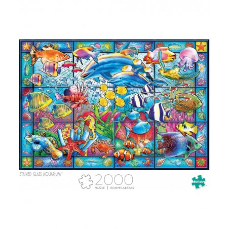 Stained Glass Aquarium - 2000 Piece Jigsaw Puzzle White $31.54 Jigsaw Puzzles