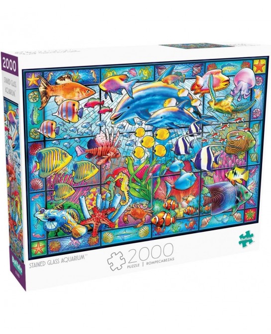 Stained Glass Aquarium - 2000 Piece Jigsaw Puzzle White $31.54 Jigsaw Puzzles