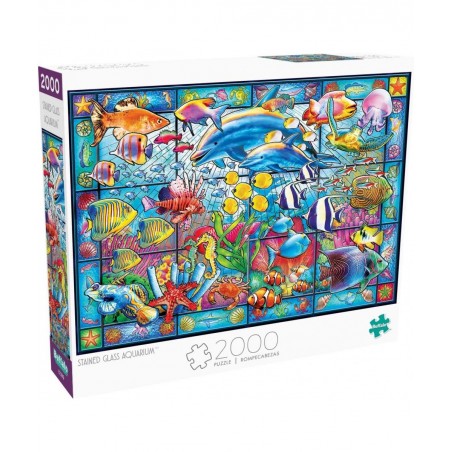 Stained Glass Aquarium - 2000 Piece Jigsaw Puzzle White $31.54 Jigsaw Puzzles