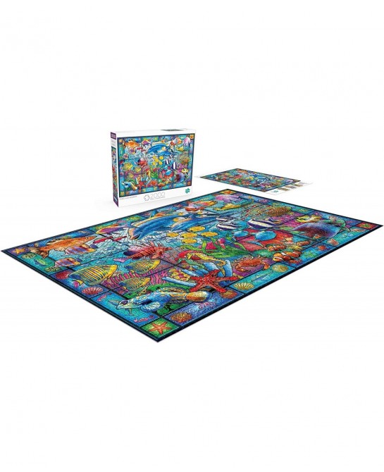 Stained Glass Aquarium - 2000 Piece Jigsaw Puzzle White $31.54 Jigsaw Puzzles