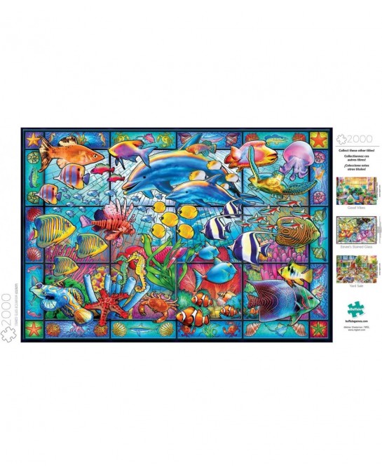 Stained Glass Aquarium - 2000 Piece Jigsaw Puzzle White $31.54 Jigsaw Puzzles
