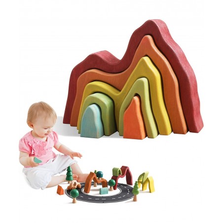 Wooden Rainbow Stacking Toy | House Bulding Block | Montessori Geometry Educational Stacking Game | Learning Educational Toys...