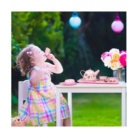 Tea Set for Little Girls Kids Tea Set 15 PCS Pink Tin Tea Party Set for Toddlers Princess Tea Time Pretend Toy with Carrying ...