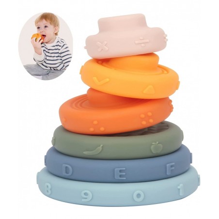 Baby?Toys 6-8-12 Months 6 Pcs Stacking Rings Soft Toys&Teething?Toys Squeeze Play with Early STEM Learning Toy Christmas Stoc...