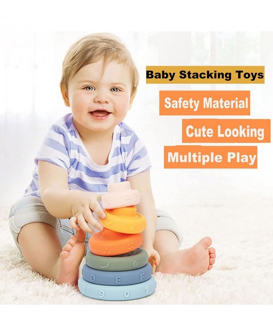 Baby?Toys 6-8-12 Months 6 Pcs Stacking Rings Soft Toys&Teething?Toys Squeeze Play with Early STEM Learning Toy Christmas Stoc...