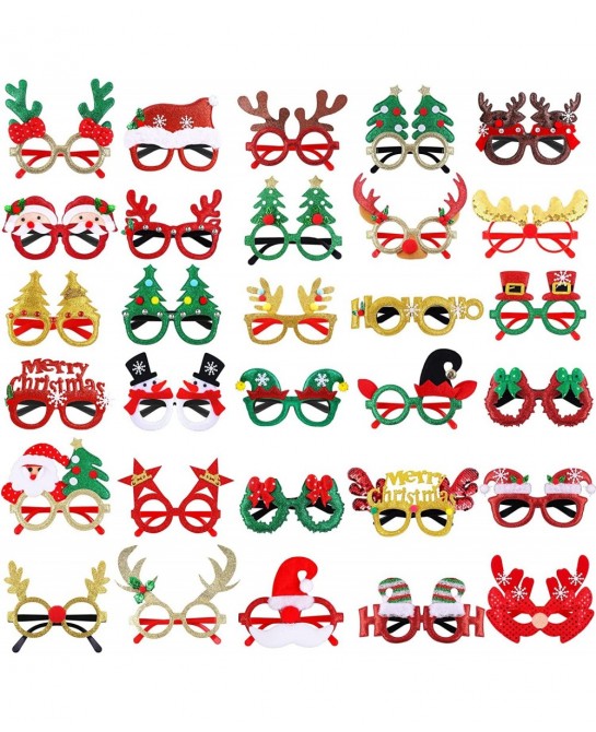 30 Pieces Christmas Glitter Party Glasses Frames Christmas Costume Eyewear Party Accessory Supplies Antlers Reindeer Snowman ...