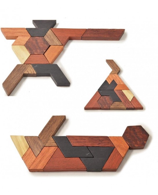 Hexagon Tangram Puzzle Wooden Puzzle for Children and Adults Challenging Puzzles Wooden Brain Teasers Puzzle for Adults Puzzl...