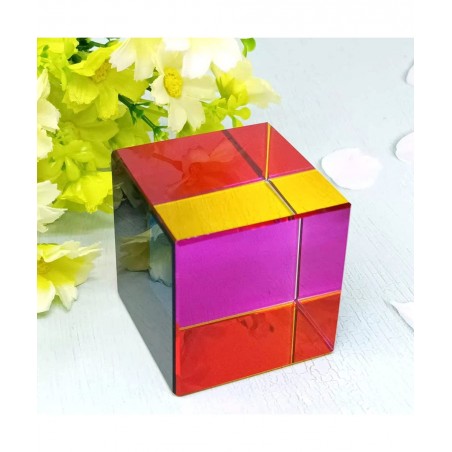 K9 Optical Crystal Mixing Color Cube Prism 2 Inch(50mm) Multi-Color Crystal Cube Prism Scientific Learning Color Cube Educati...