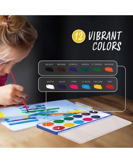 Water color Paint Set for Kids - Bulk Watercolor Paint Set of 24 - Washable Watercolor Paints in 12 Colors - Ideal Fun and Le...