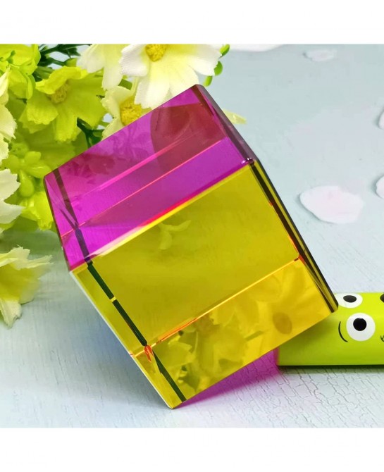 K9 Optical Crystal Mixing Color Cube Prism 2 Inch(50mm) Multi-Color Crystal Cube Prism Scientific Learning Color Cube Educati...