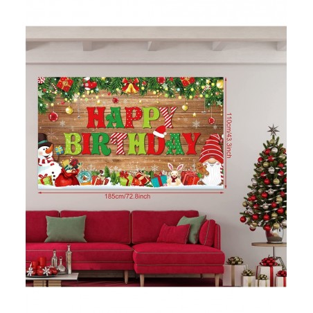 Christmas Birthday Theme Backdrop Merry Xmas Happy Birthday Background with Snowman and Gnome Pattern Xmas Birthday Photo Boo...