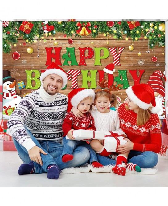 Christmas Birthday Theme Backdrop Merry Xmas Happy Birthday Background with Snowman and Gnome Pattern Xmas Birthday Photo Boo...